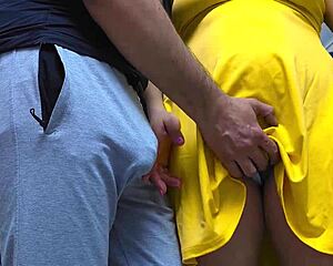Stranger cums while she strokes him