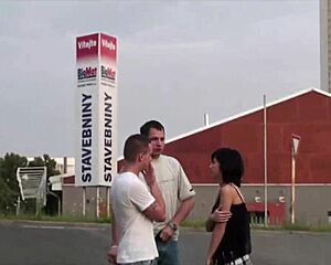 little chick fucked in public street by two guys