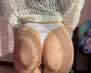 Horny petite 18+ girl shows her narrow ass and feet