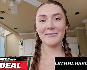 lethalhardcore pigtailed hot babe fills her pussy with a big dick