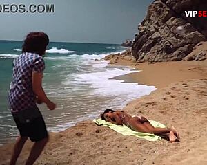 public beach massage turns filthy as he spreads her slick cheeks