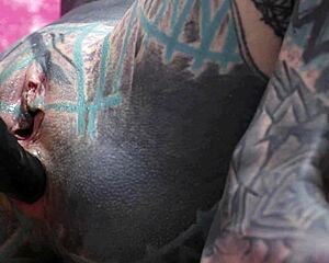 skinny tattooed girl gets horny painting solo with anal gapes squirt