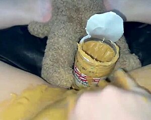 american teen fingers her virgin pink pussy with peanut butter