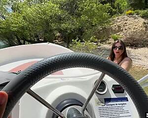 a french girl with huge tits cheats on her boyfriend and fucks on a public boat with a stranger
